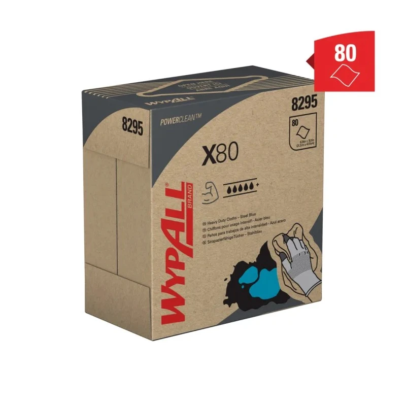 WYPALL X80 Power Clean™ 8295 Blue Cloths for General Cleaning, Dry Use, Box of 80 Per Pack, 426 x 212 mm 8295003