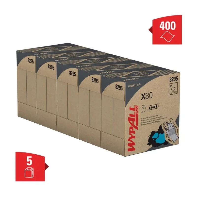 WYPALL X80 Power Clean™ 8295 Blue Cloths for General Cleaning, Dry Use, Box of 80 Per Pack, 426 x 212 mm 8295003