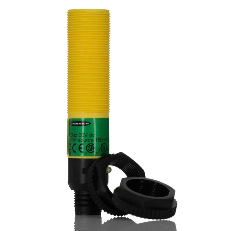 Banner Retroreflective Photoelectric Sensor Barrel Style 2 m Detection Range PNP Output IP67 IP69K S18SP6LPQ