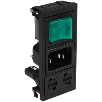 Bulgin C14 Straight Snap-in IEC Connector, 250V, 10A, Female, Fuse Size 5 x 20 mm BZV03/Z0000/09