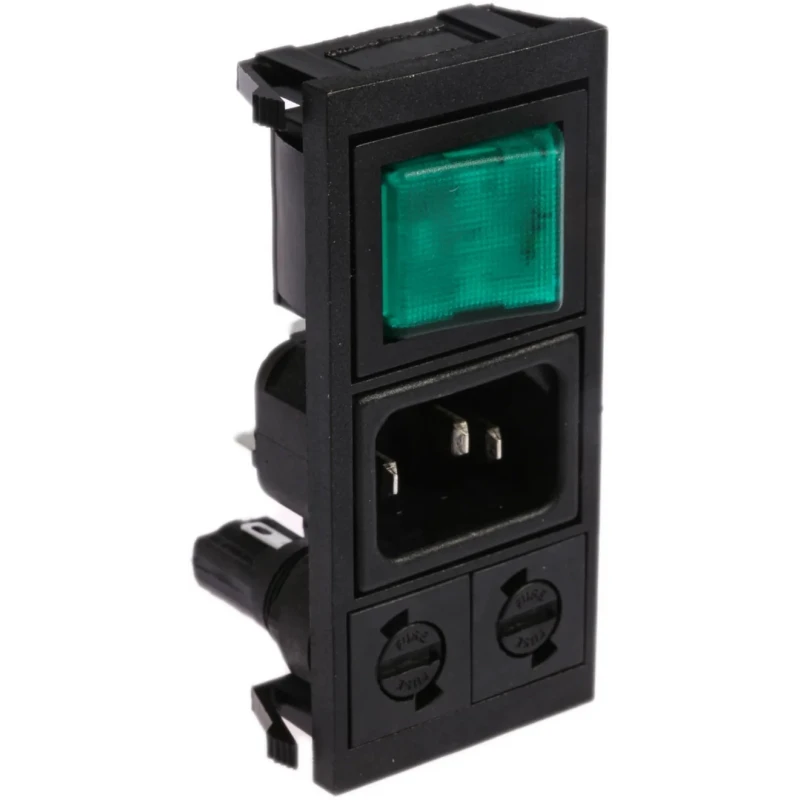 Bulgin C14 Straight Snap-in IEC Connector, 250V, 10A, Female, Fuse Size 5 x 20 mm BZV03/Z0000/09