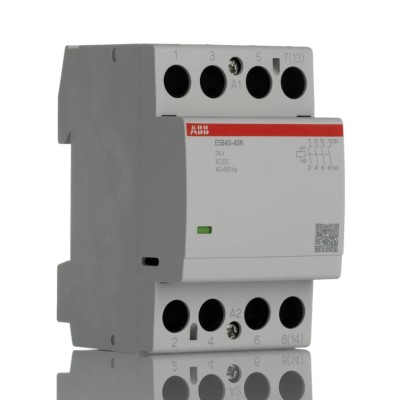 ABB Safety Contactor 4-Pole 30A 2.77 kW 24V Coil 4 NO Screw Terminal DIN Rail Mount ESB40