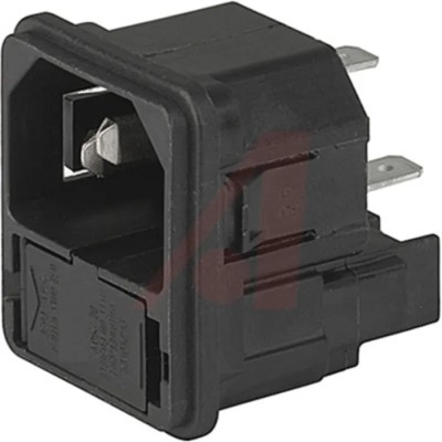 Schurter C14 Straight Snap-in IEC Connector, 250V, 10A, Female, Fuse Size 5 x 20 mm, Model 4301.0502