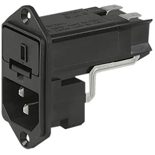 Schurter C14 Straight Panel Mount IEC Connector, 125V/250V, 13A, Fuse Size 6.3 x 32 mm, 2 Pole, Quick Connect 4303.0001