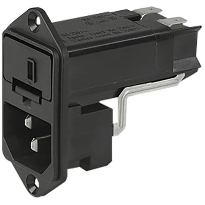 Schurter C14 Straight Panel Mount IEC Connector, 125V/250V, 13A, Fuse Size 6.3 x 32 mm, 2 Pole, Quick Connect 4303.0001
