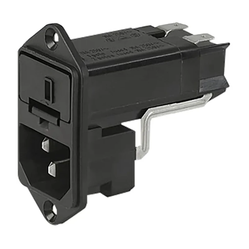 Schurter C14 Straight Panel Mount IEC Connector, 125V/250V, 13A, Fuse Size 6.3 x 32 mm, 2 Pole, Quick Connect 4303.0001
