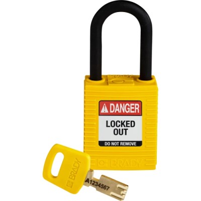 Brady Yellow Nylon and Plastic Safety Padlock with 6.35 mm Shackle Diameter Model 150232