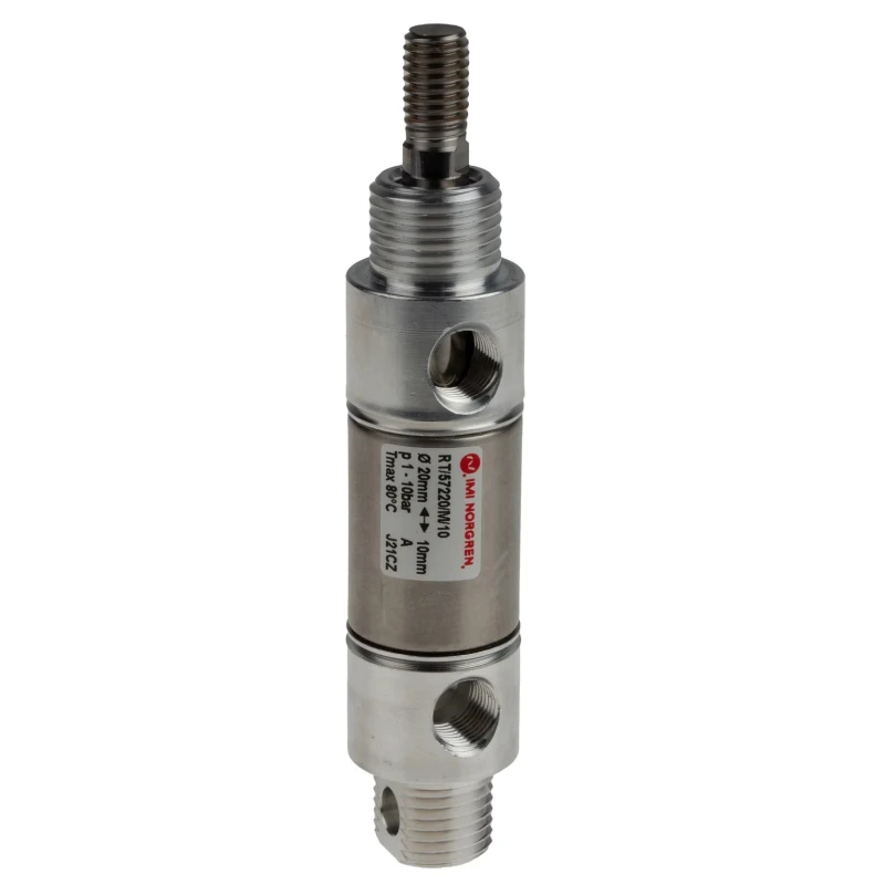 Norgren Pneumatic Roundline Cylinder 20mm Bore, 10mm Stroke, Stainless Steel Body, Double Acting RT/57220/M/10