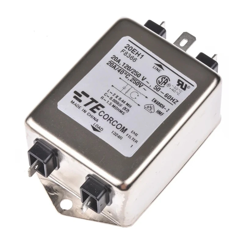 TE Connectivity Chassis Mount EMI Filter Corcom H 20 A 250V AC 50Hz 60Hz Spade 1 Phase 3-1609037-8