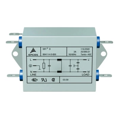TDK Flange EMC Filter Tab 1 Phase 10A 250V AC 50Hz 60Hz B84114D0000B110