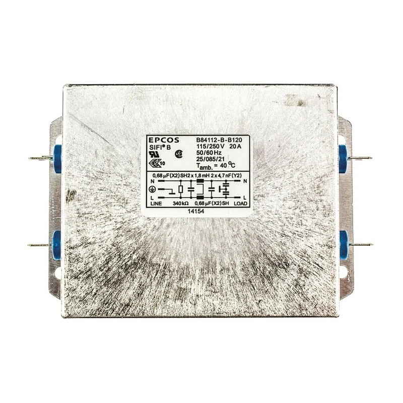 TDK Chassis Mount EMC Filter 20 A 250V AC 50Hz/60Hz Single Phase Tab Termination B84112B0000B120