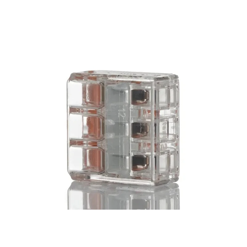WAGO 221 Series Lever Connector, 3-Way, 12AWG to 24AWG Wire, 32A Current, 450V Voltage, Spring Cage Termination 221-413