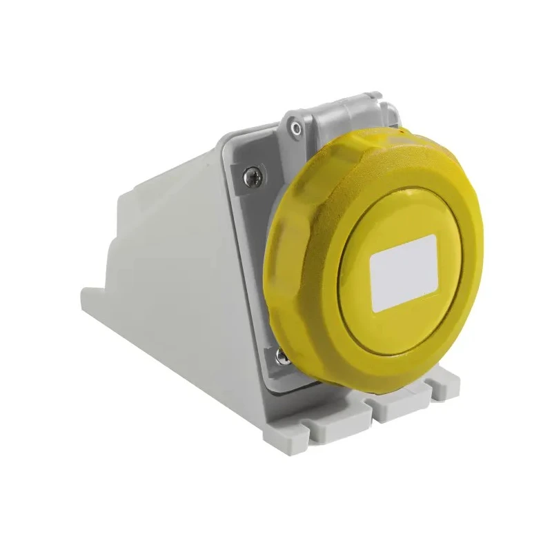 RS PRO Industrial Power Connector 16A 130V IP67 Yellow Wall Mount 2P+T IP67