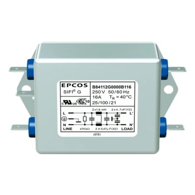TDK Chassis Mount EMC Filter 12 A 250V AC/DC 50Hz 60 Hz Single Phase Tab Termination B84112G0000B112