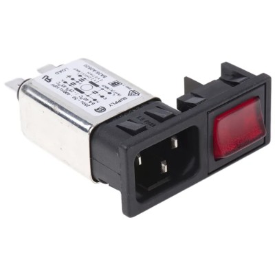 Bulgin 250V ac 6A Snap-in IEC Filter Male 2 Pole Horizontal Mount IEC Connector Type C14 BZM27/A0620/59B