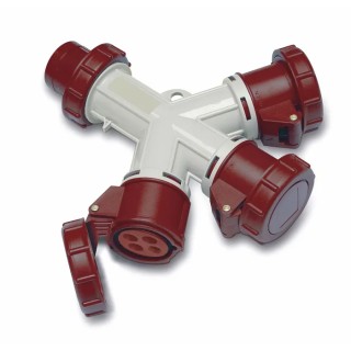 RS PRO Industrial Power Connector Adapter Rated At 32A 400V IP67 Red 3P+T IP67