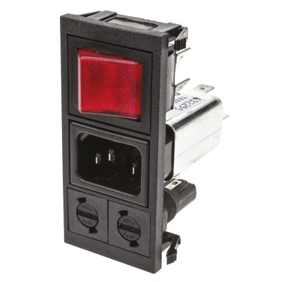 Bulgin IEC Filter 250 V AC 10 A Snap-In Male 2 Pole 2 Fuse BZV03/A0620/06