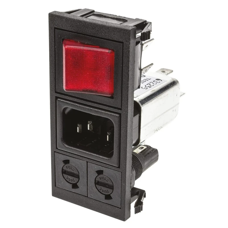 Bulgin IEC Filter 250 V AC 10 A Snap-In Male 2 Pole 2 Fuse BZV03/A0620/06
