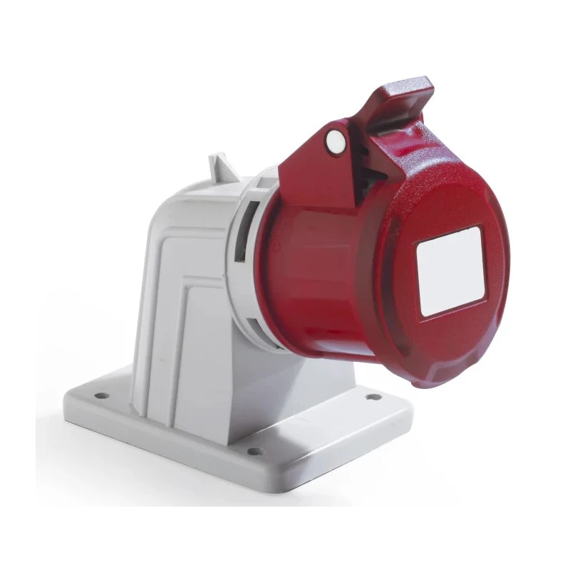 RS PRO Industrial Power Connector Panel Mount 3P+T Rated at 32A 415V IP44 Red IP44