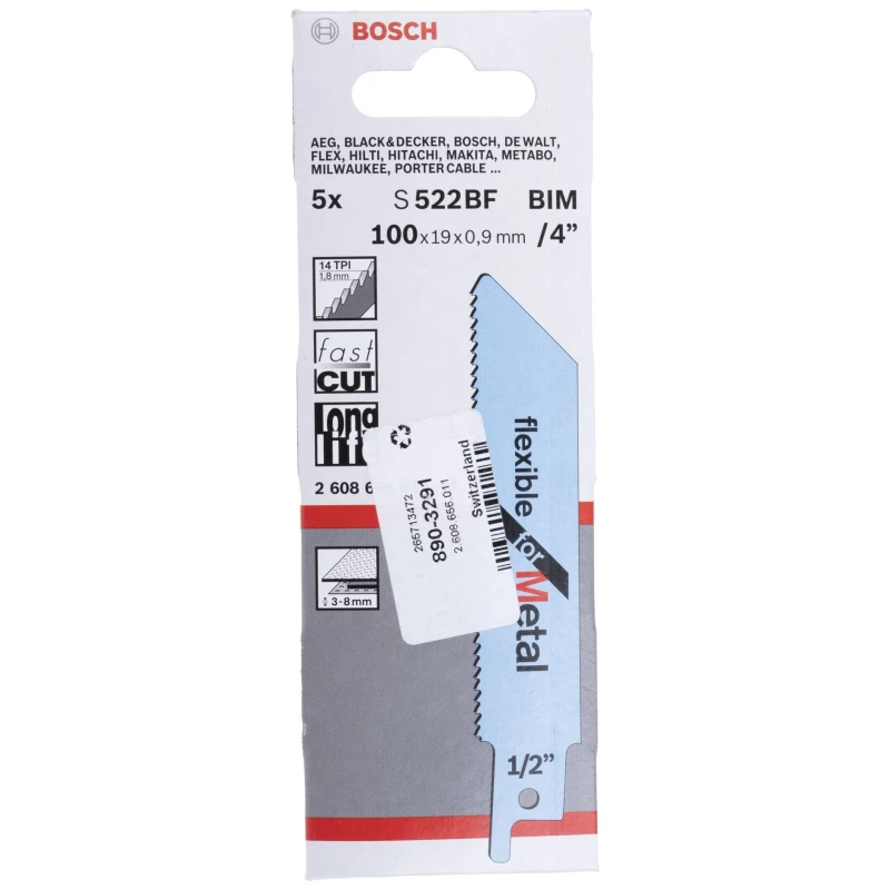 Bosch Reciprocating Saw Blade Bi-Metal 150mm 14 Teeth Per Inch 5 Pieces 2608656011