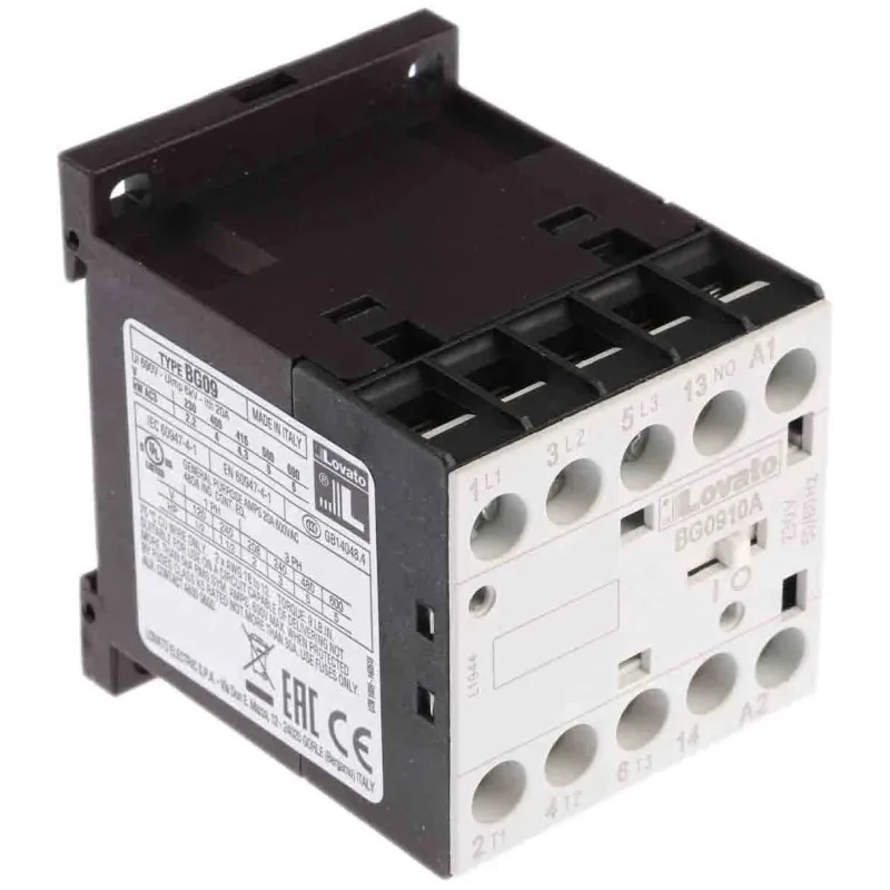 Lovato BG Contactor 3-Pole, 9 A Contact Current, 4 kW Power Rating, 230V AC Coil, 600V AC Contact Voltage 11BG0910A230