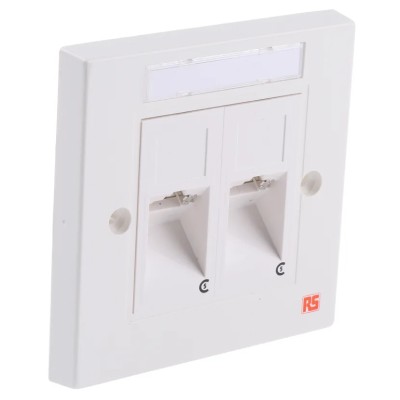 Molex CES White Telephone Socket 2 RJ45 Punch Down 2 Gang 22-28 AWG CAT 5e Angled Faceplates 214-9753
