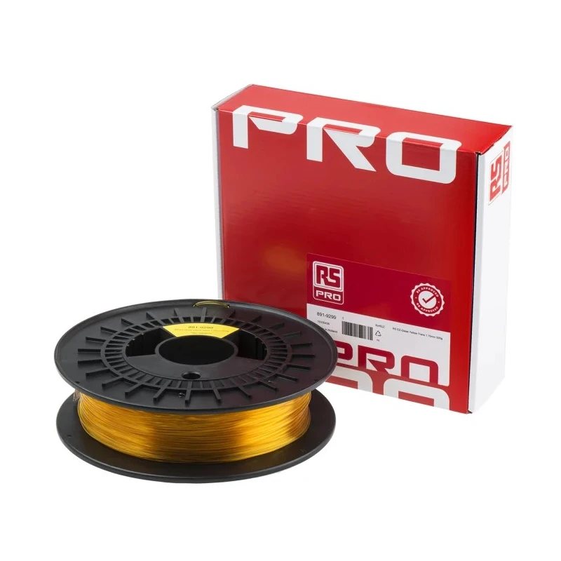 RS PRO 1.75 mm Translucent Yellow PET-G 3D Printer Filament, 500 g 891-9299