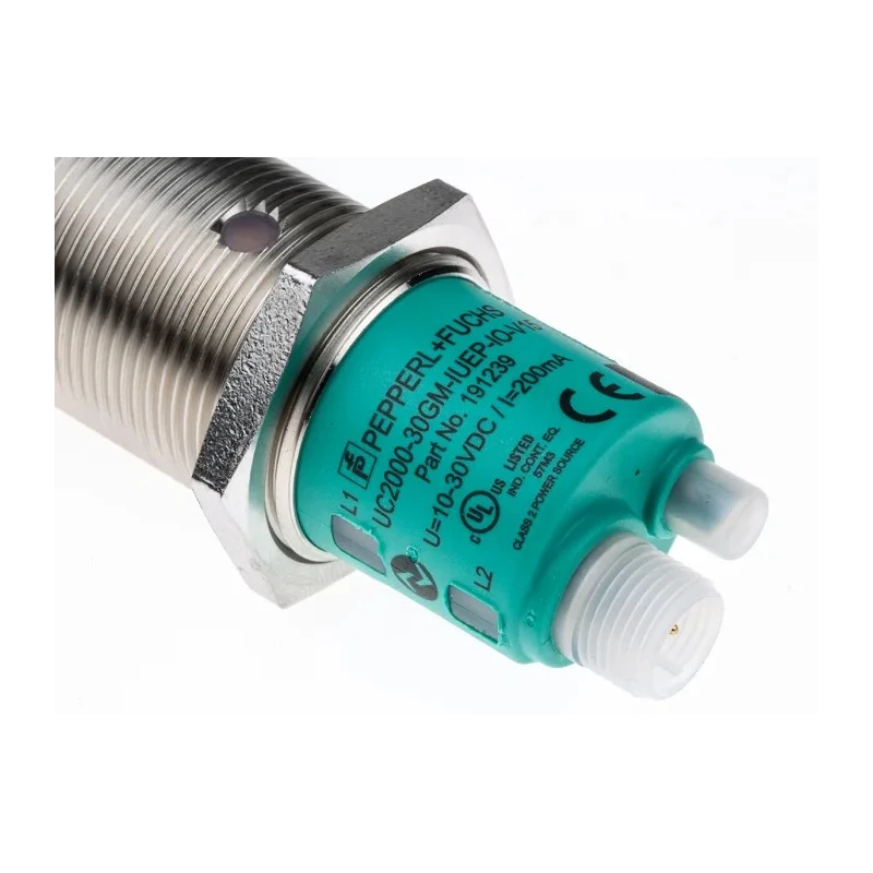 Pepperl + Fuchs Threaded Barrel Ultrasonic Proximity Sensor M30 x 1.5 2000 mm 200mA IO-Link 3V UC2000-30GM-IUEP-IO-V15