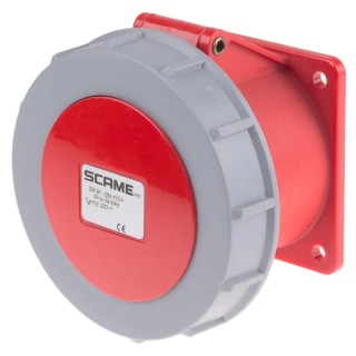 Scame Industrial Power Connector 32A 415V IP67 Red Panel Mount 6P+PE Optima IP67