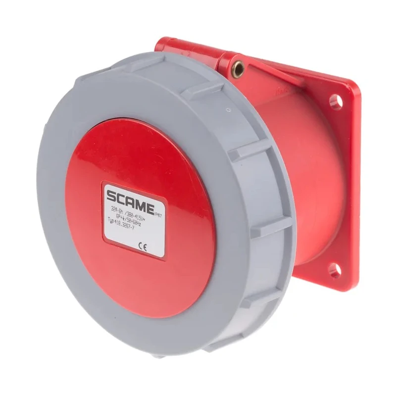 Scame Industrial Power Connector 32A 415V IP67 Red Panel Mount 6P+PE Optima IP67