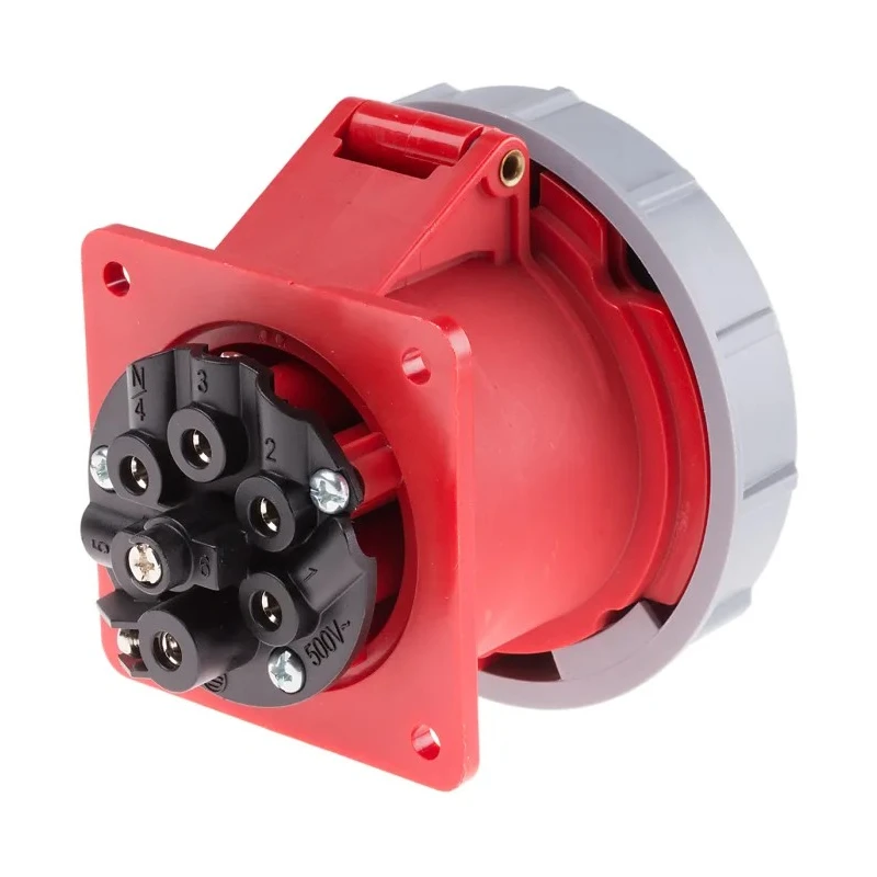 Scame Industrial Power Connector 32A 415V IP67 Red Panel Mount 6P+PE Optima IP67