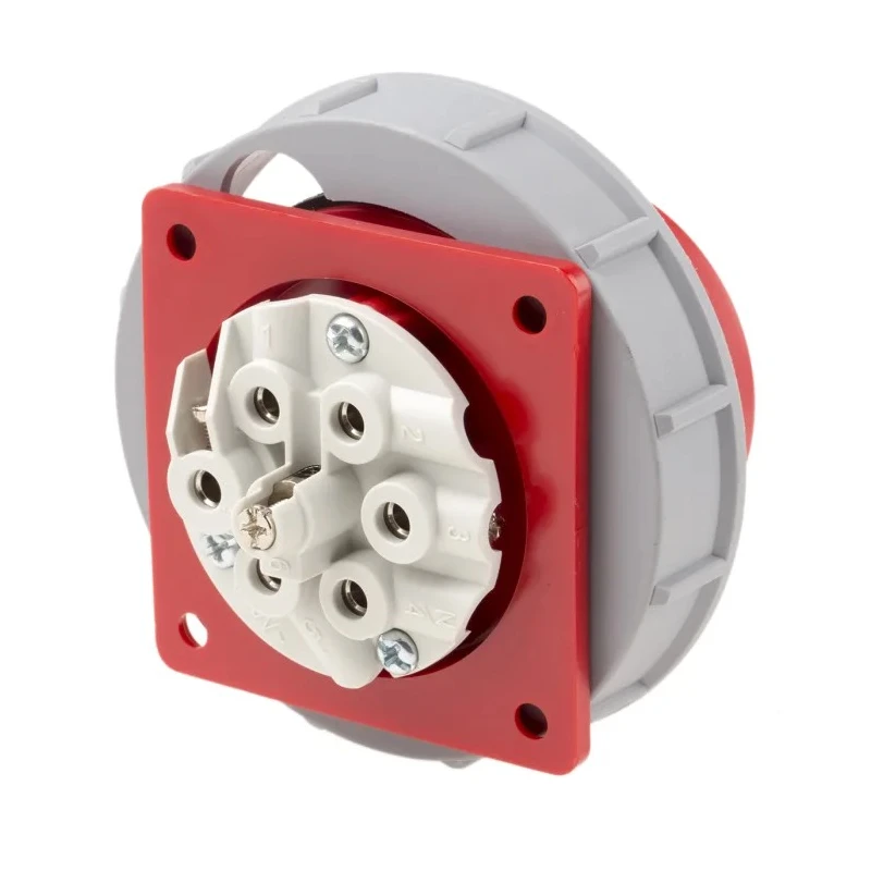 Scame Panel Mount Industrial Socket 6P+PE 32A 415V IP66 IP67 Thermoplastic Optima Seven 248.3297-7