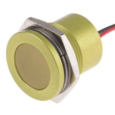 RS PRO Yellow 12V Panel Mount Indicator, 40mA, Lead Wire Termination, Flush Bezel, IP67 898-7762