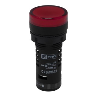 RS PRO Panel Mount Red LED Pilot Light LEDtec 22 mm Cutout 24 V AC/DC IP65 Round 909-2512