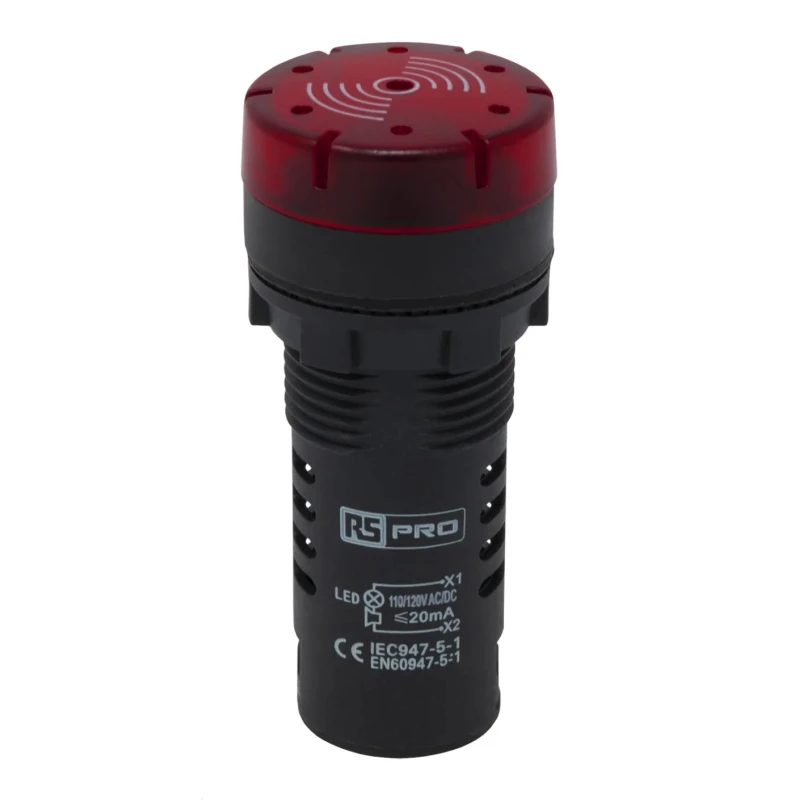 RS PRO Panel Mount Red LED Pilot Light LEDtec 22 mm Cutout 120 V AC/DC IP30 Round 909-2550