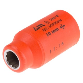 ITL Insulated Tools Ltd 1/2 in Drive 10 mm 12 Point Square VDE 1000V Approved Socket, Chrome Vanadium Steel, 50mm 911-1409