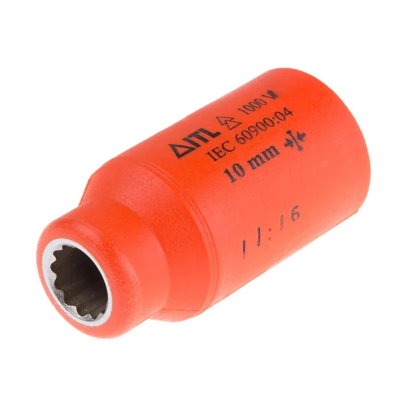 ITL Insulated Tools Ltd 1/2 in Drive 10 mm 12 Point Square VDE 1000V Approved Socket, Chrome Vanadium Steel, 50mm 911-1409