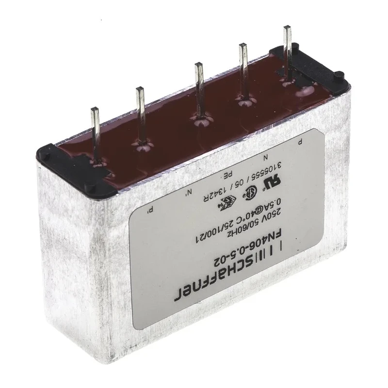 Schaffner PCB EMC Filter Single-Phase 500 mA 250V AC 400Hz Pin Termination FN406