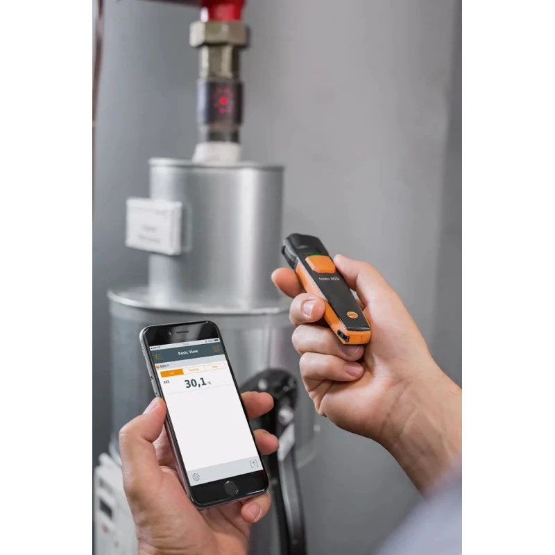 Testo Bluetooth Infrared Thermometer Model , Temperature Range -30 °C to 250 °C, ±2.5°C Accuracy, 10:1 Optics, AAA 0560 1805