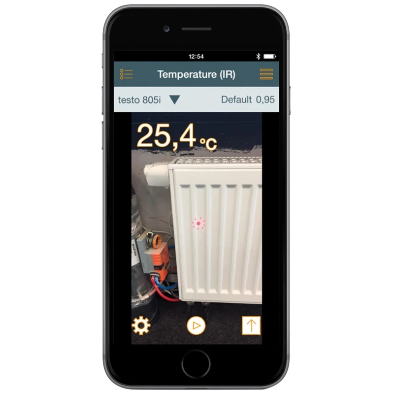 Testo Bluetooth Infrared Thermometer Model , Temperature Range -30 °C to 250 °C, ±2.5°C Accuracy, 10:1 Optics, AAA 0560 1805