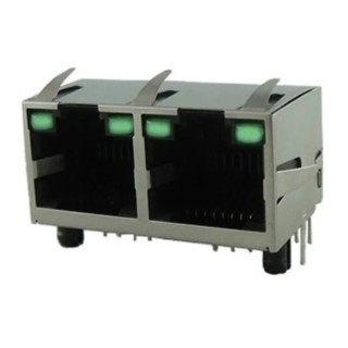 Amphenol Communications Solutions RJ45 Connector Female PCB Unshielded Right Angle 2 Port 8 Way RJE39