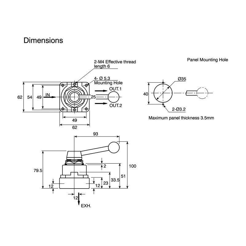 SMC Handle Pneumatic Manual Control Valve VH Series, NPT Rc 1/4, 4/3 Valve Function, Red Control Button III B VH210-02