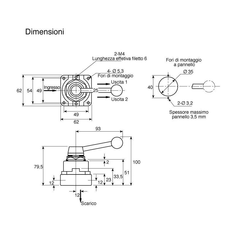 SMC Handle Pneumatic Manual Control Valve VH Series, NPT Rc 1/4, 4/3 Valve Function, Red Control Button III B VH210-02