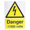 RS PRO Plastic Electrical Hazard Warning Sign Danger 11000 Volts Yellow and Black 200mm x 150mm 917-5419