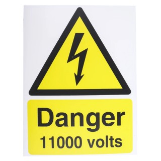 RS PRO Plastic Electrical Hazard Warning Sign Danger 11000 Volts Yellow and Black 200mm x 150mm 917-5419