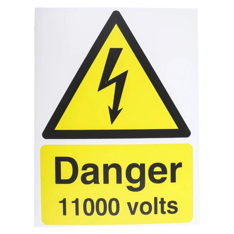 RS PRO Plastic Electrical Hazard Warning Sign Danger 11000 Volts Yellow and Black 200mm x 150mm 917-5419