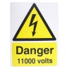 RS PRO Plastic Electrical Hazard Warning Sign Danger 11000 Volts Yellow and Black 200mm x 150mm 917-5419