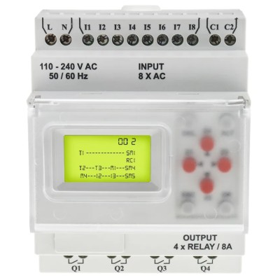 RS PRO Logic Module, 8-Input Digital Input, 4 Outputs Digital Output, 110-240 V AC, 8 A Output Current, DIN Rail 917-6361