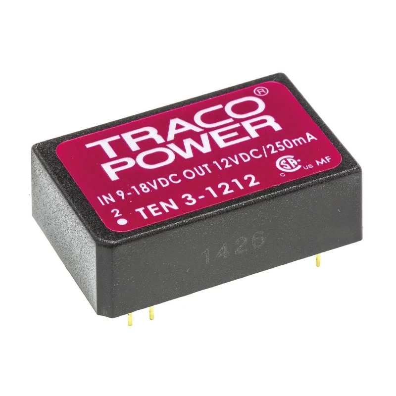TRACOPOWER TEN 3 DC/DC Converter 12V DC 250 mA 18V DC Input 9V Input 3W Through Hole 85°C Max Temp TEN 3-1212