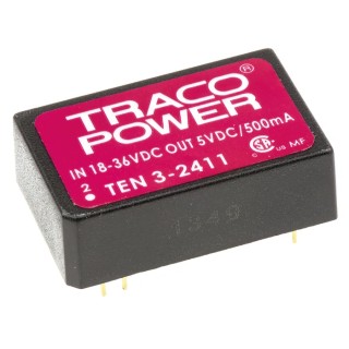 TRACOPOWER TEN 3-2411 DC/DC Converter 5V DC 500mA 18-36V DC Input 2.5W Surface Mount PCB 85°C Max -40°C Min